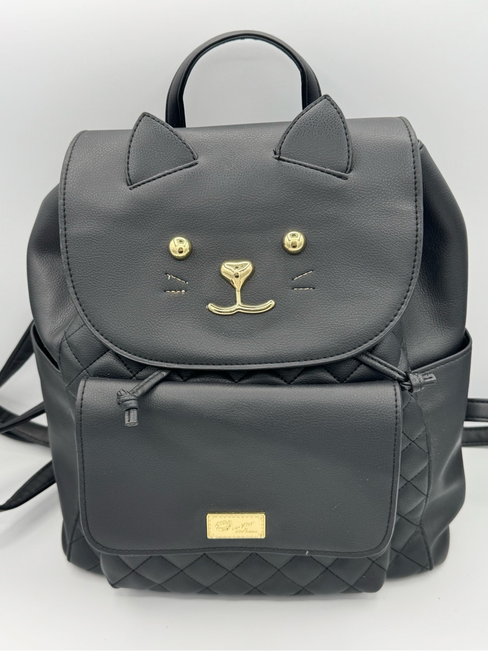 Luv Betsey by Betsey Johnson Cat Face Diamond Quilted Backpack Gold Accents